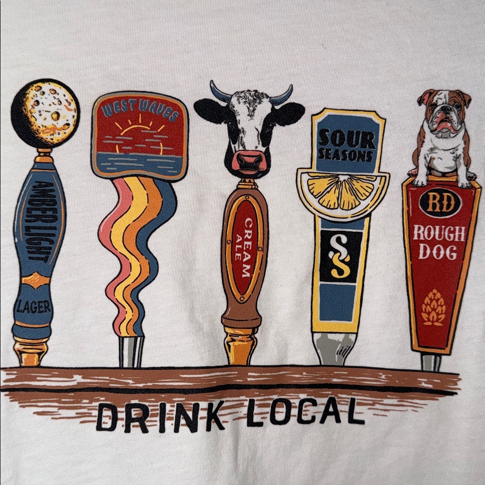 J. crew factory Graphic Tee “ Drink Local” pub Tee with Dog & Cow Size Small NWT